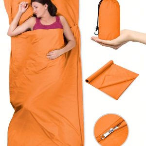 Sleeping Bag Liner Ultralight - Thin Travel Sheets For Hotel; Silky Camping Sheets & Adult Sleep Sack For Backpacking And Hiking; Travel Sleeping Bag Orange Microfiber - with Zipper