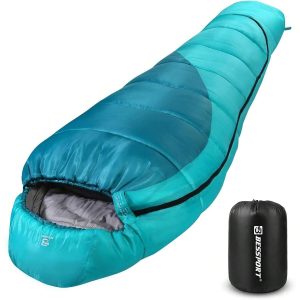 Bessport Mummy Sleeping Bag | 15-45   Extreme 3-4 Season Sleeping Bag For Adults Cold Weather  Warm And Washable, For Hiking Traveling & Outdoor Activities 32 -green & Blue