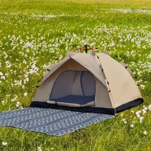 Quick-Open Golden 4-Person Tent - Waterproof & UV Protection, Perfect for Camping, Fishing, Beach Trips & Outdoor Adventures